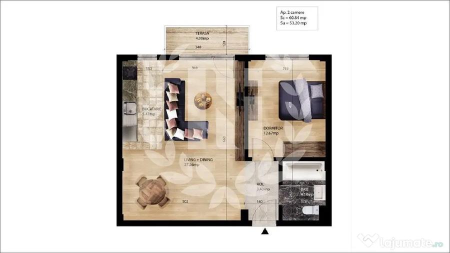 Apartament cu 2 camere semidecomandat în Pantelimon