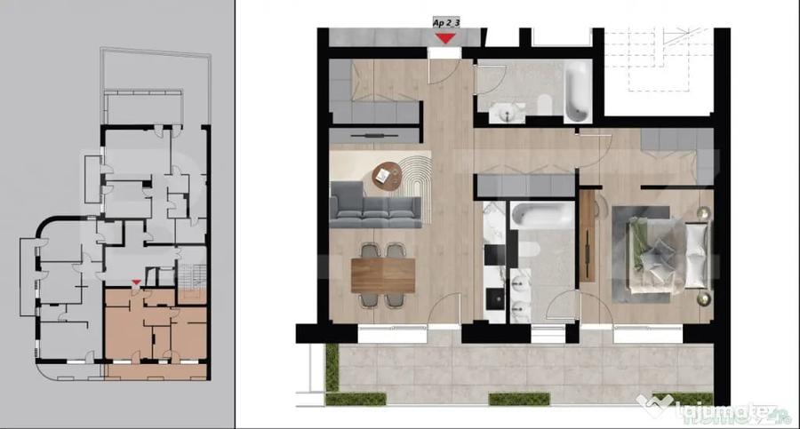 Apartament cu 2 camere decomandat în Dacia