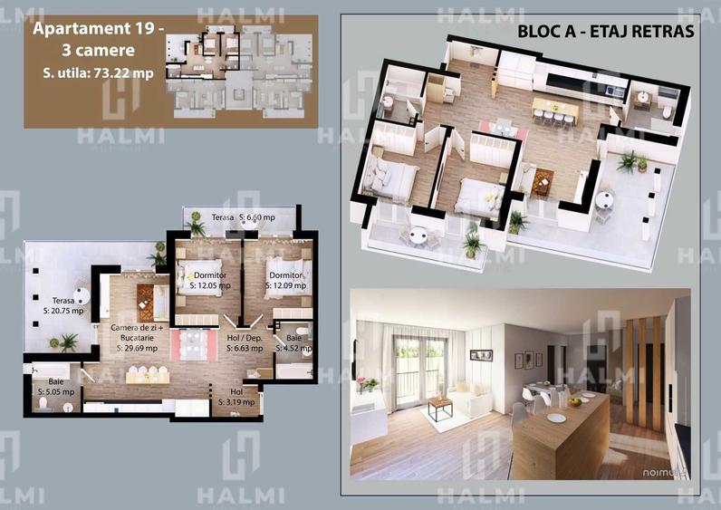 Apartament cu 3 camere în Careiului