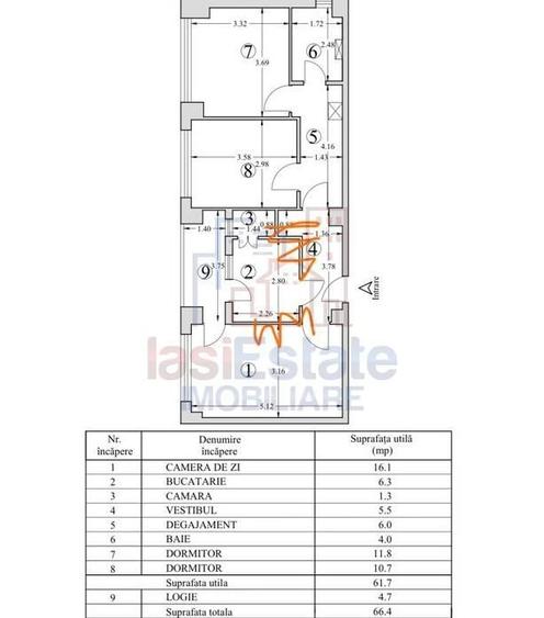 Apartament cu 3 camere decomandat în Central