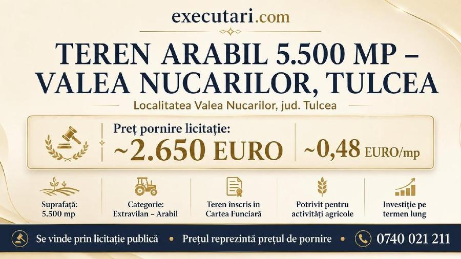 Teren agricol extravilan de 5500 mp, în Valea Nucarilor