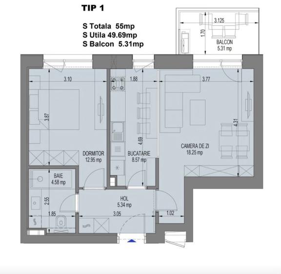 Apartament cu 2 camere în Central