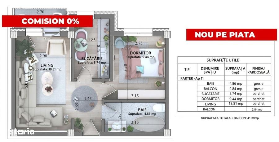 Apartament cu 2 camere decomandat în Lunca Cetățuii