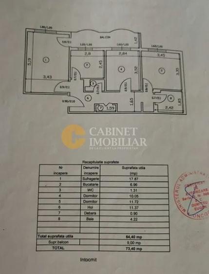 Apartament cu 3 camere decomandat, mobilat în Dancu