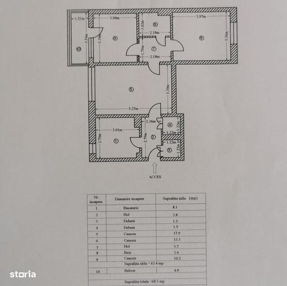 Apartament cu 3 camere semidecomandat în Titan