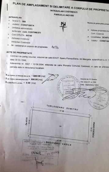 Teren Construcții intravilan de 1000 mp, în Central