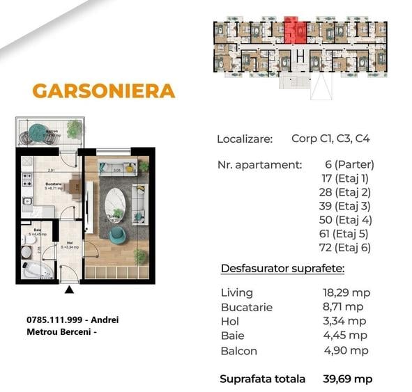 Metrou Berceni zona noua - garsoniera cu bucatarie patrata - 3