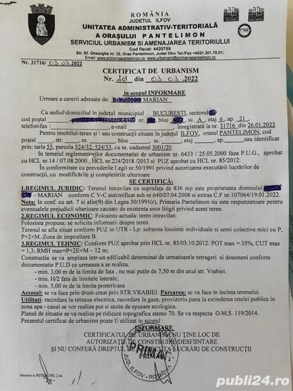Teren de 840 mp, în Central