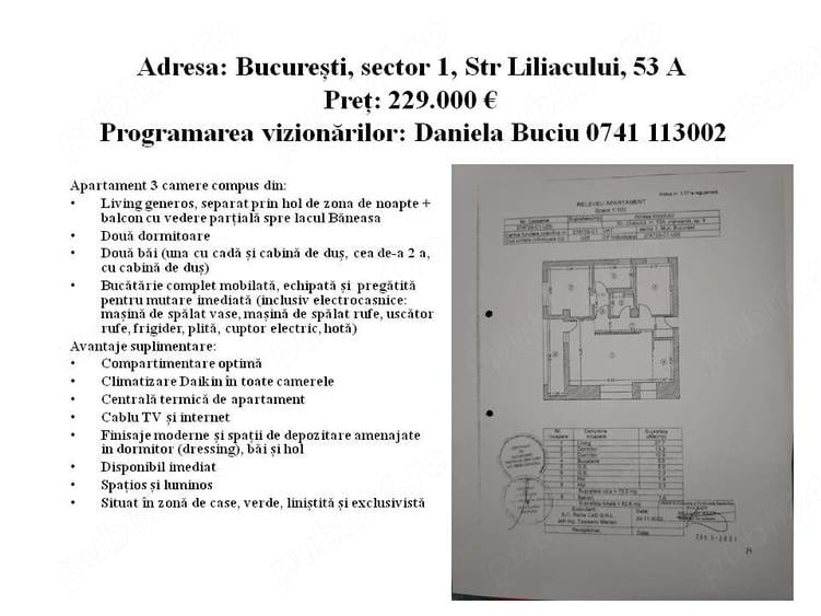Apartament cu 3 camere decomandat în Băneasa