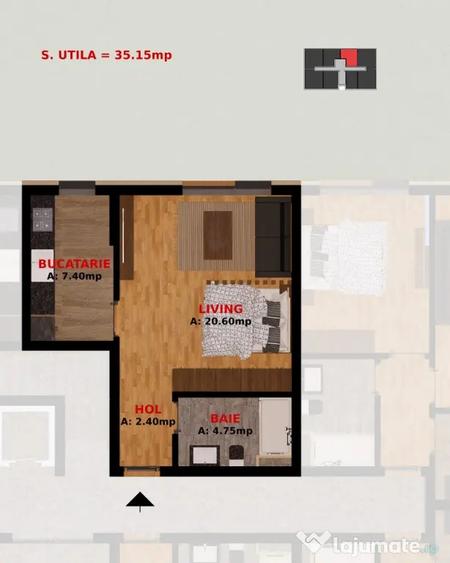 Apartament cu 2 camere semidecomandat în Dobroești