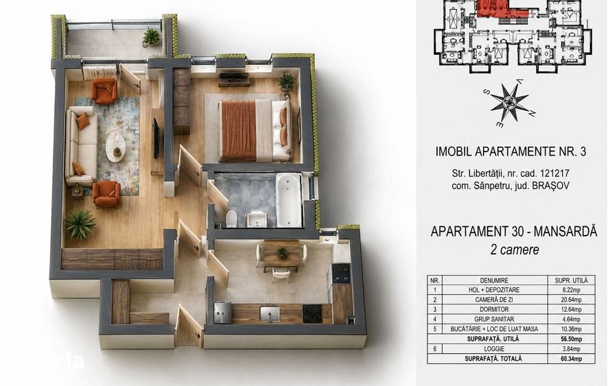 Apartament cu 2 camere în Sânpetru