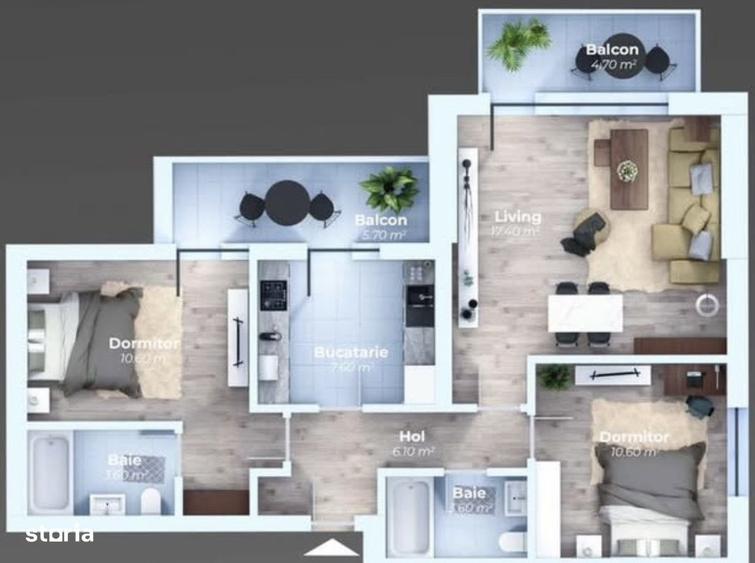Apartament cu 3 camere decomandat în Măgurele