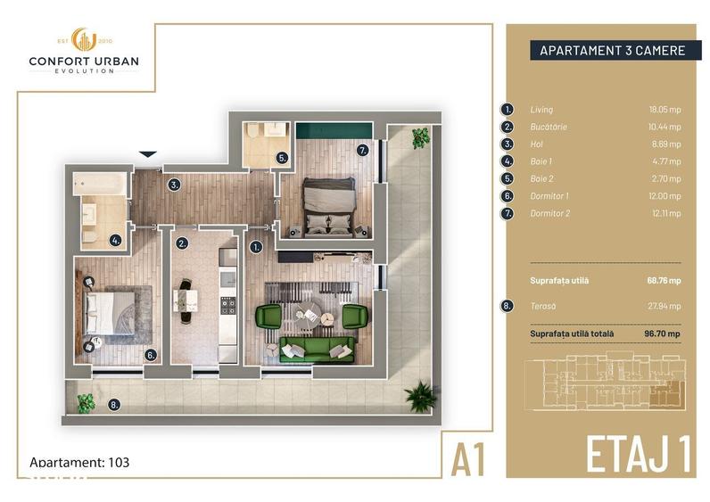 Apartament cu 3 camere în Alexandriei