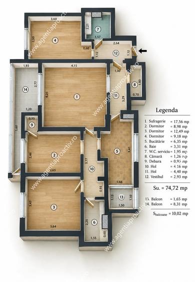Apartament cu 4 camere decomandat în Micro 39