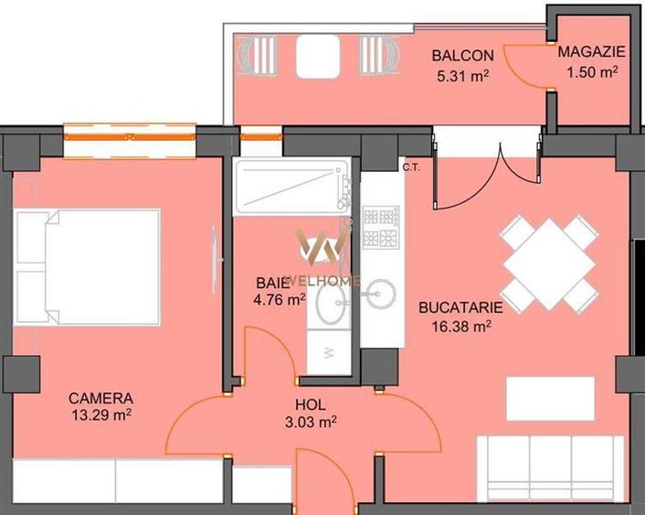 Apartament cu 2 camere decomandat în Șelimbăr