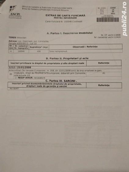 Teren de 406 mp, în Central