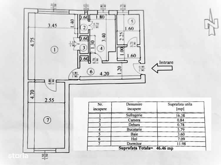 Apartament cu 2 camere semidecomandat în Central