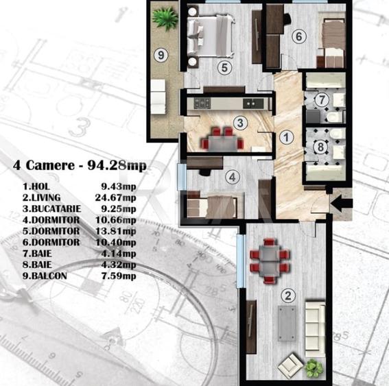 Apartament cu 4 camere decomandat, mobilat în Rahova