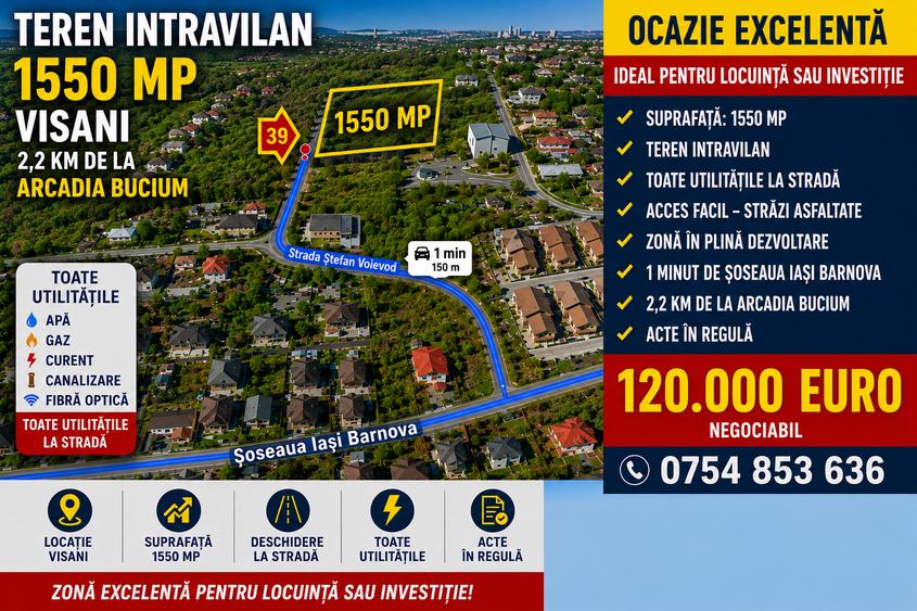 Teren Construcții intravilan de 1550 mp, în Bucium