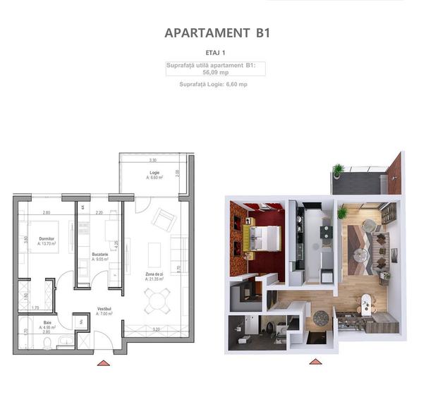 Apartament cu 2 camere în Central