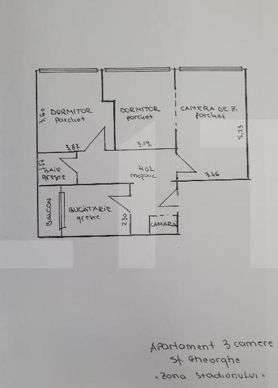 Apartament cu 3 camere semidecomandat, mobilat în Simeria