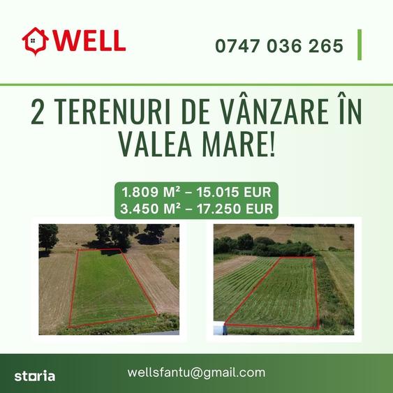 Teren de 3450 mp, în Valea Mare