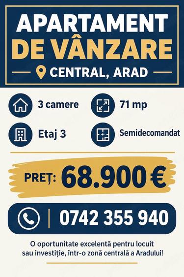 Apartament cu 3 camere semidecomandat în Podgoria
