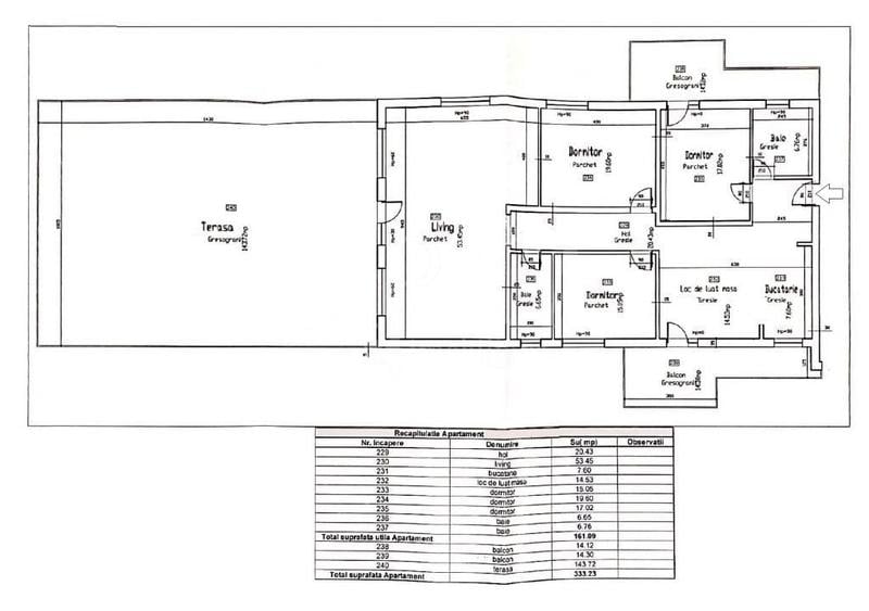 Penthouse cu 4 camere semidecomandat în Florești