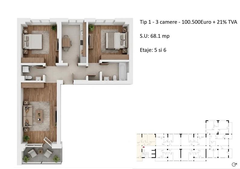 Apartament cu 3 camere decomandat în Berceni