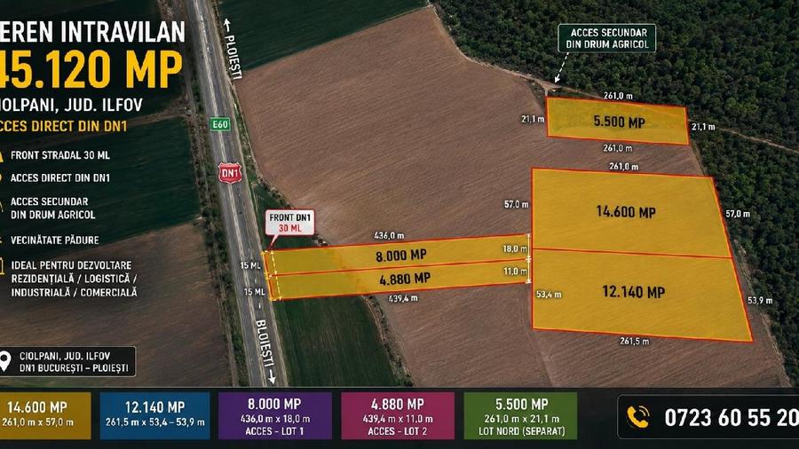 Teren agricol intravilan de 45120 mp, în Ciolpani