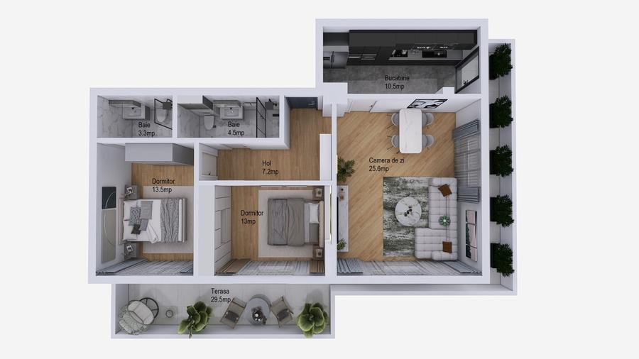 Apartament cu 3 camere decomandat în Palazu Mare