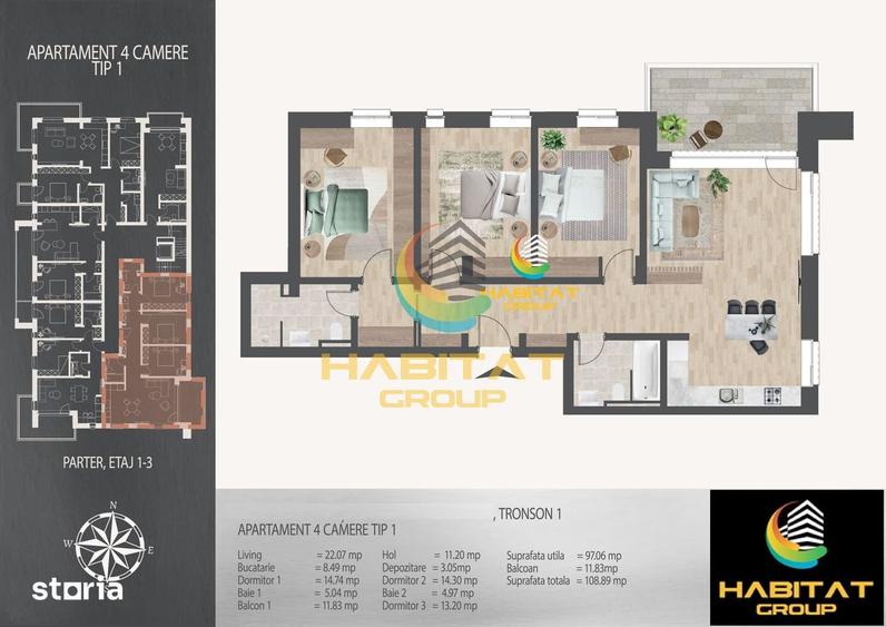 Apartament cu 4 camere în Theodor Pallady