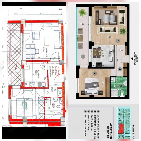 Apartament cu 2 camere decomandat în Nord