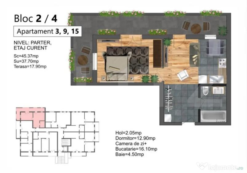Apartament cu 2 camere decomandat în Central