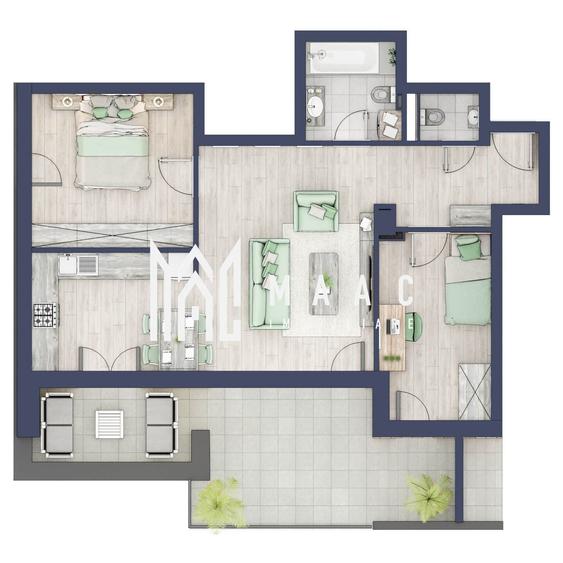 Apartament 3 camere | Balcon 22.2 mp | Etaj 3 | Turnisor - 4