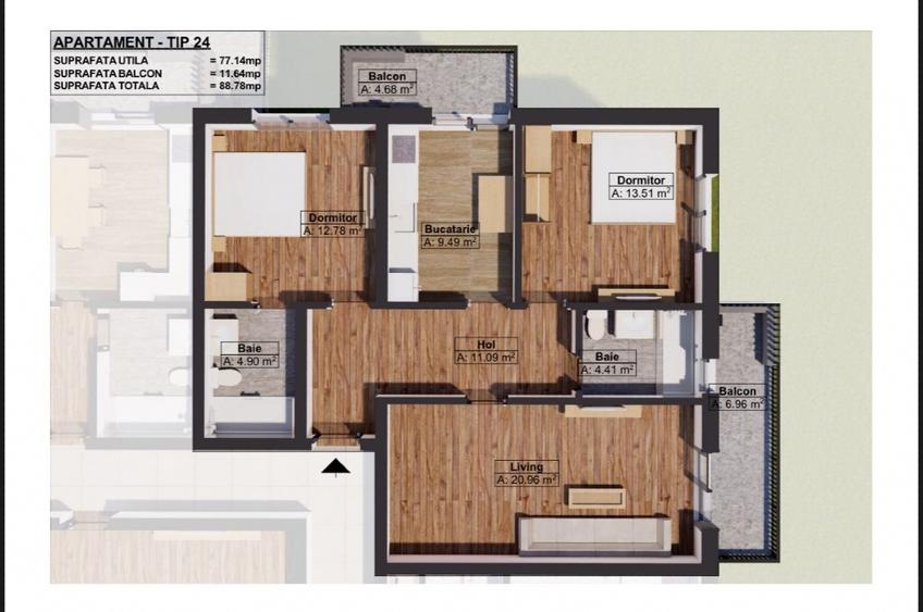 Apartament cu 3 camere decomandat în Dobroești