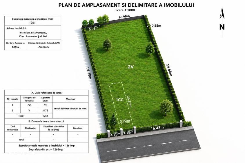 Teren de 1260 mp, în Aroneanu