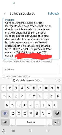 Casă individuală cu 3 camere cu Teren 663 Mp în Leșnic