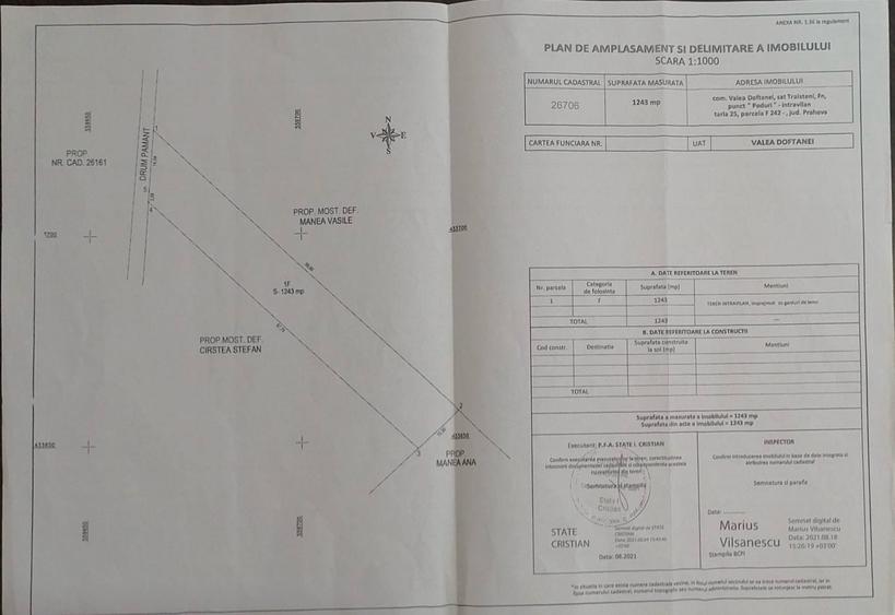 Teren Construcții intravilan de 1243 mp, în Trăisteni