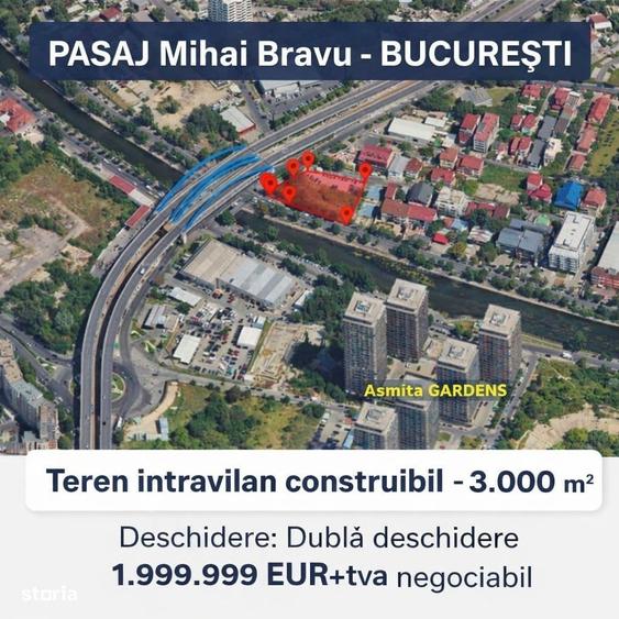 PASAJ Mihai Bravu - BUCURESTI, Teren intravilan construibil - 3.000 m2 - 3