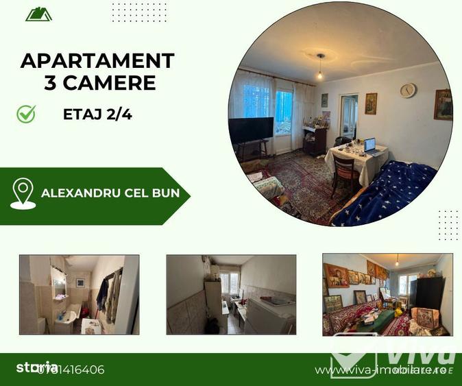 Apartament cu 3 camere semidecomandat, mobilat în Alexandru cel Bun