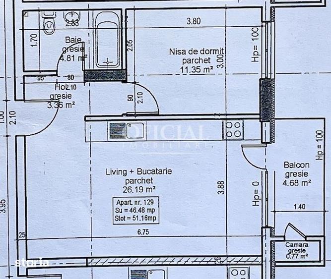 Apartament cu 2 camere semidecomandat în Florești
