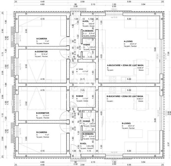 Duplex cu 3 camere cu Canalizare în Nord-Est