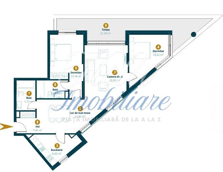 Apartament cu 3 camere semidecomandat în Între Lacuri