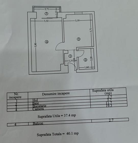 Garsonieră decomandată, mobilată în Brătianu