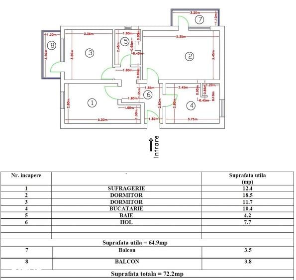 Apartament cu 3 camere decomandat în Tineretului