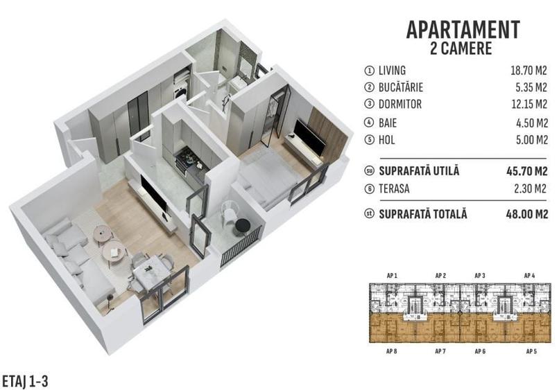 Apartament cu 2 camere decomandat în Sud-Est