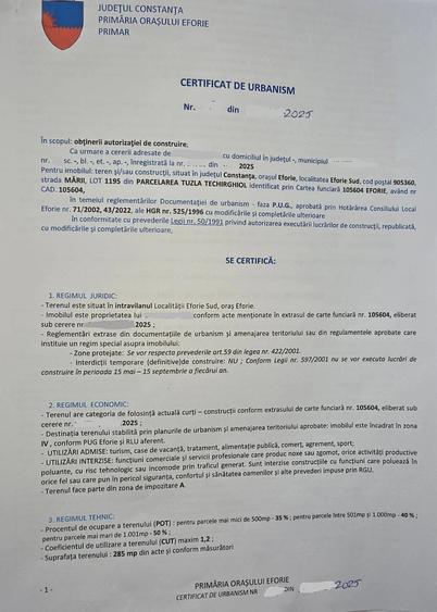 Teren de 285 mp, în Nord