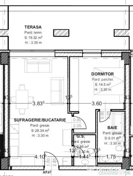 Apartament cu 2 camere semidecomandat în Central