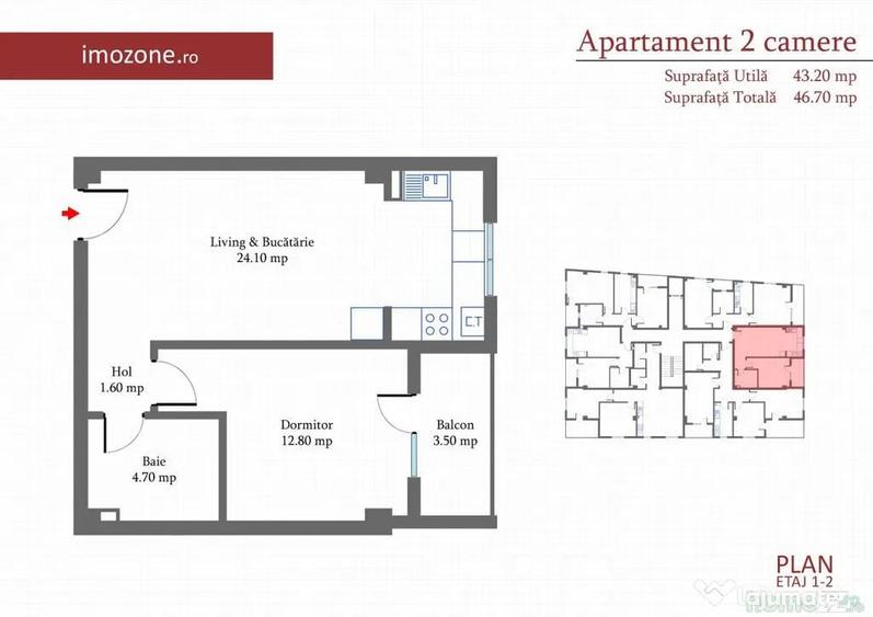 Apartament cu 2 camere semidecomandat în Păcii